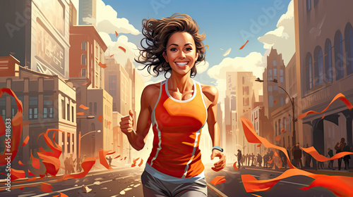 Illustration of a young pretty happy jogger