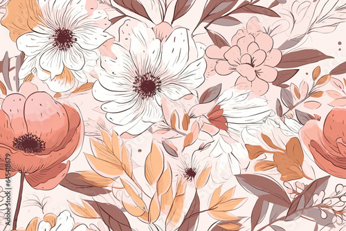 Vector art painting illustration flower pattern. textile, ornamental, ornate, hand drawn, drapery, curl, watercolor, trendy, painting, repeat, fancy, elements, diverse, deco, stain