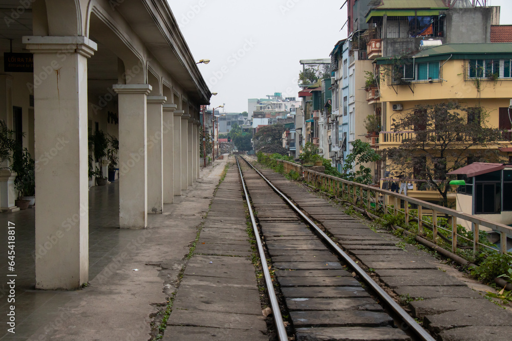 Cityscape of the Hanoi Old Quarter at Ga Long Bien station  in Hanoi ,Vietnam