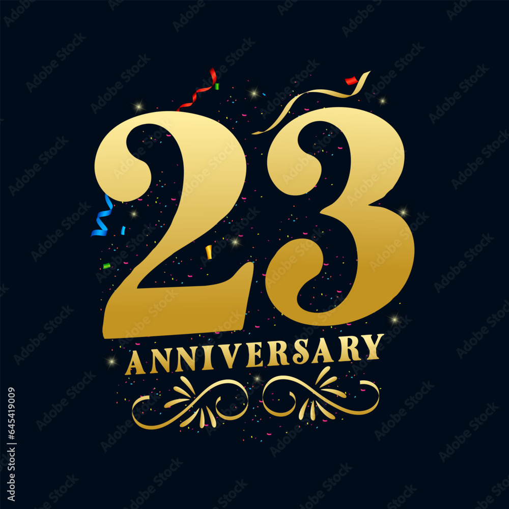23 Anniversary luxurious Golden color 23 Years Anniversary Celebration Logo Design Template 23 Anniversary luxurious Golden color 23 Years Anniversary Celebration Logo Design Template