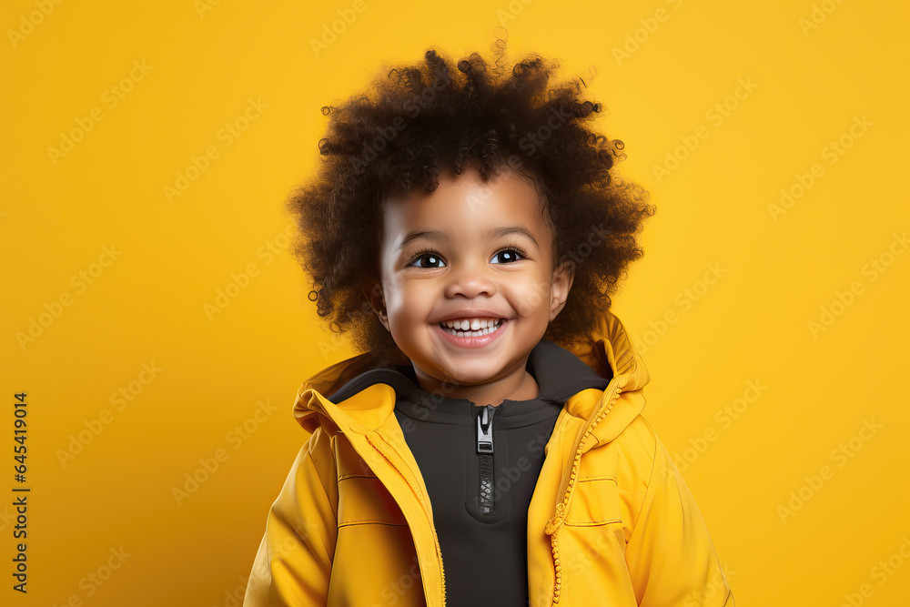 portrait of cute black toddler on yellow background, ai generated portrait of cute black toddler on yellow background, ai generated