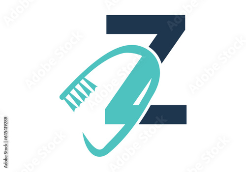 Initial Letter Z Dental Logo Combine With Tooth Brush Symbol. Dental Care logo designs vector Template