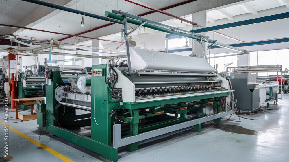 Fishing net processing machinery and equipment are in a factory Fishing net processing machinery and equipment are in a factory