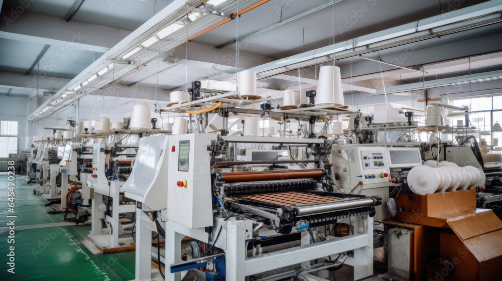 Fishing net processing machinery and equipment are in a factory Fishing net processing machinery and equipment are in a factory