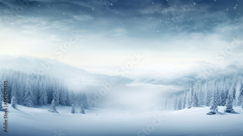 Winter landscape with falling snowflakes. Snowy background with copy space