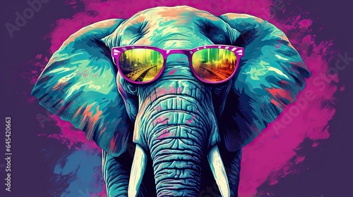  an elephant with sunglasses on its head and a pink background. generative ai