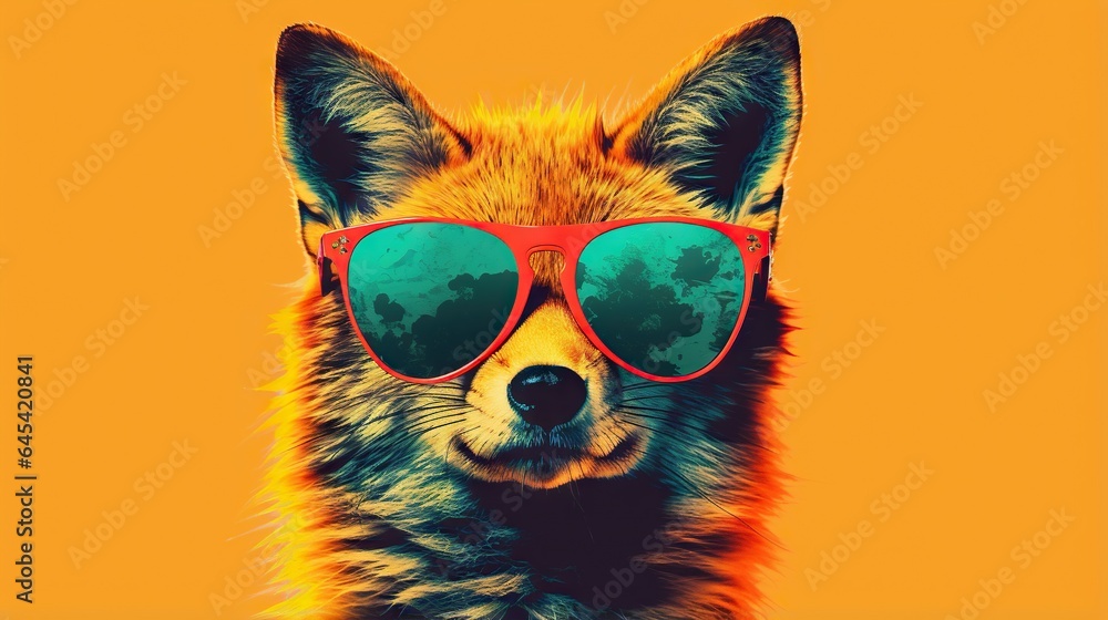a dog wearing red sunglasses with a yellow background and a yellow background. generative ai a dog wearing red sunglasses with a yellow background and a yellow background. generative ai