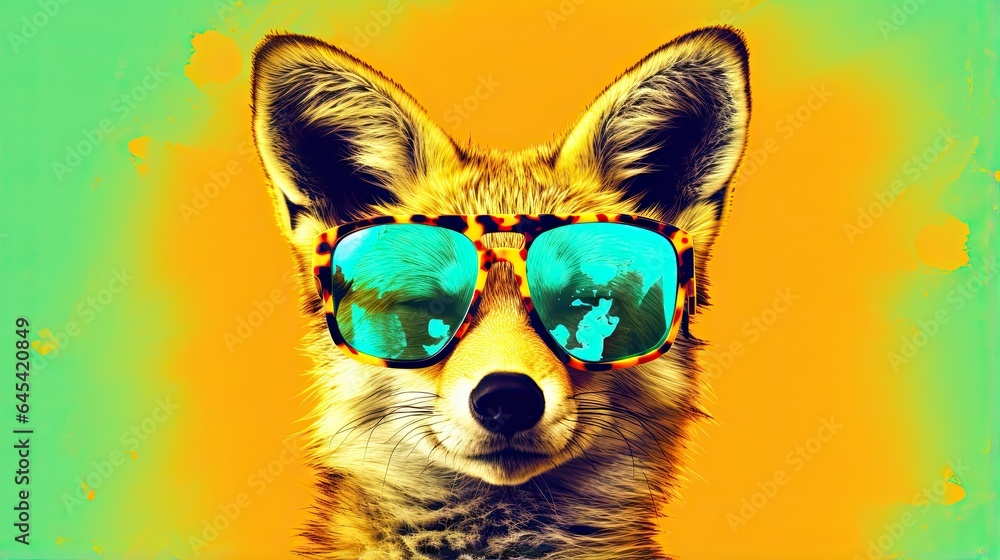 a dog with sunglasses on its head and a yellow background. generative ai a dog with sunglasses on its head and a yellow background. generative ai