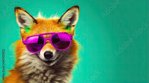  a dog wearing sunglasses and a green background with a blue background. generative ai