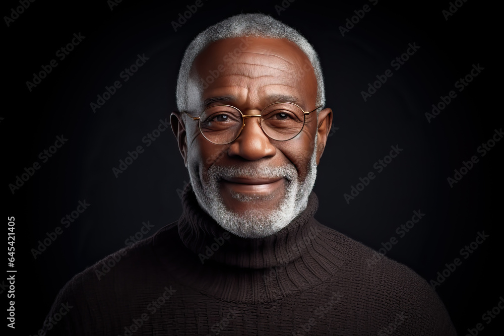 portrait of older handsome black man with grey beard on black background, ai generated portrait of older handsome black man with grey beard on black background, ai generated