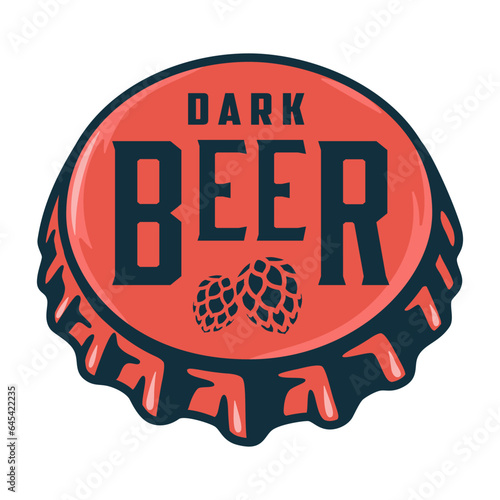 Beer cap vector art for brew emblem or craft beer logo. Label or print with metal cork for bar or brewery shop. Vintage old retro design for pub