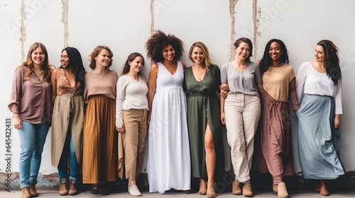 Group of women pregnant with different body and ethnicity posing together to show the woman pregnant power and strength. Curvy and skinny kind of female body concept, body positive and body acceptance