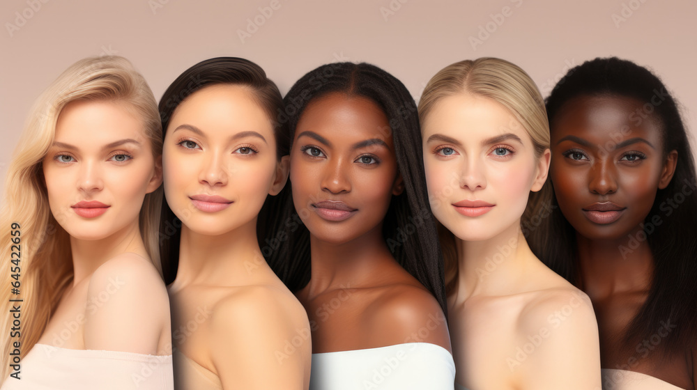 Obraz premium Multi-ethnic beauty. Different ethnicity women - Caucasian, African, Asian and Indian.