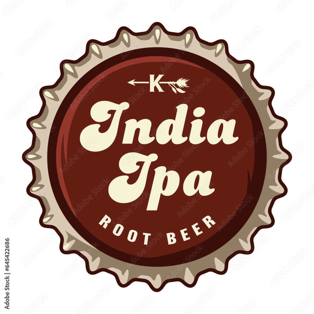 Beer cap vector art for brew emblem or craft beer logo. Label or print with metal cork for bar or brewery shop. Vintage old retro design for pub Beer cap vector art for brew emblem or craft beer logo. Label or print with metal cork for bar or brewery shop. Vintage old retro design for pub