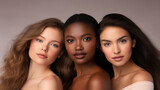 Multi-ethnic beauty. Different ethnicity women - Caucasian, African, Asian and Indian.
