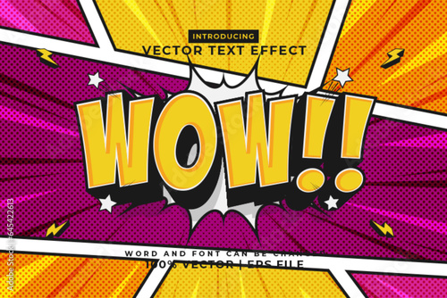 Editable text effect Wow 3d cartoon template comic style premium vector