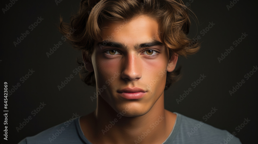Portrait of a young man with natural makeup and natural styling. Portrait of a young man with natural makeup and natural styling.