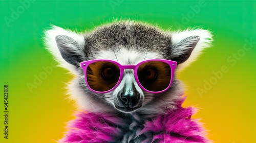  a raccoon wearing pink sunglasses and a fur coat. generative ai