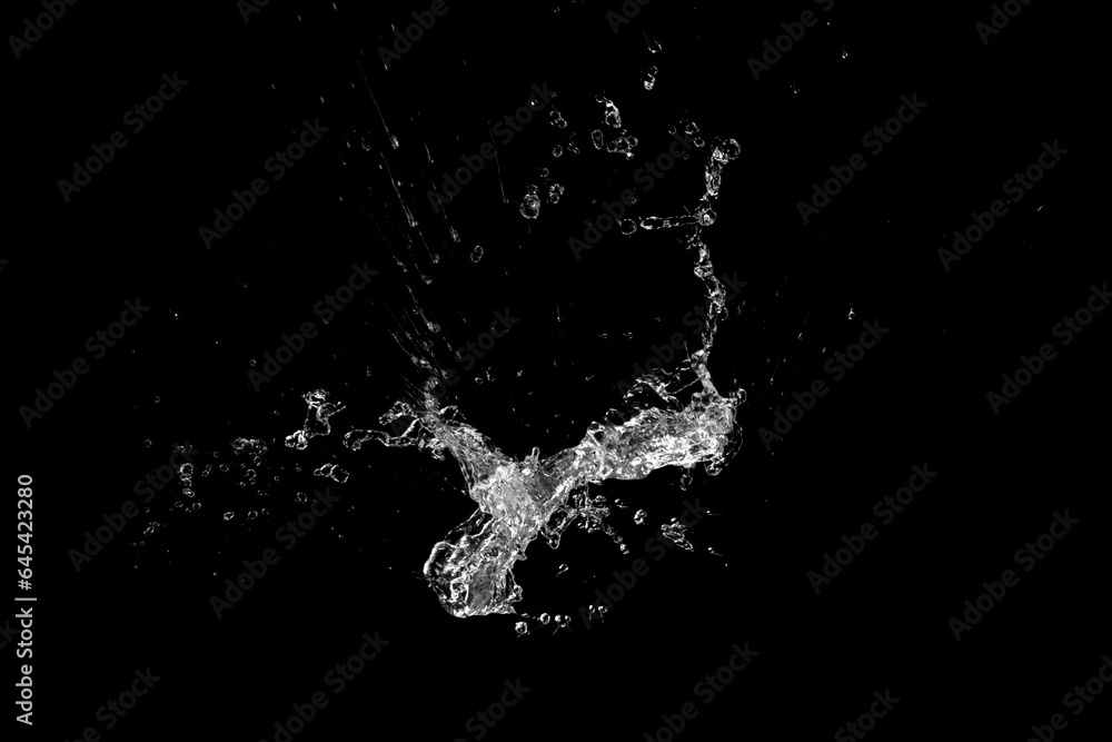 Water splash isolated on black background.