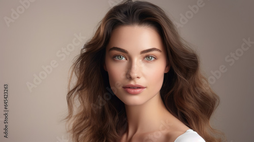 Portrait of a young woman with natural makeup and natural styling.