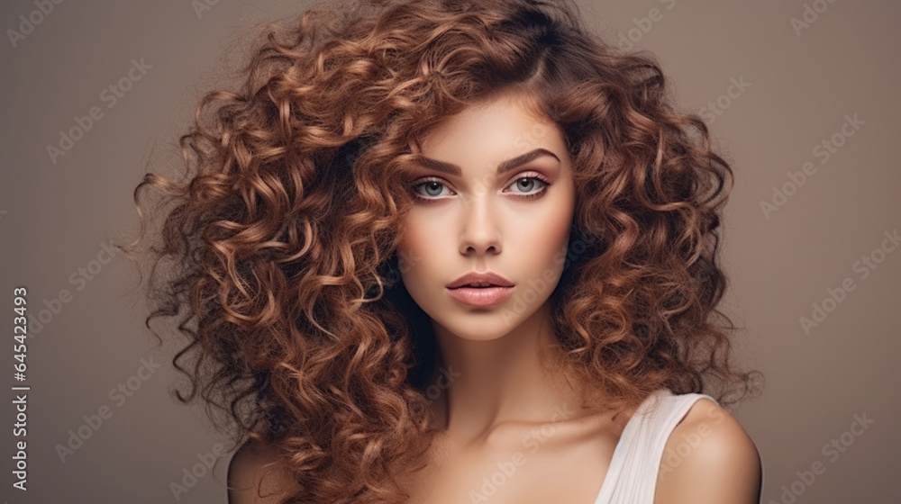 Woman with curly hair and beautiful make-up Woman with curly hair and beautiful make-up