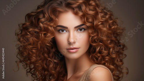 Woman with curly hair and beautiful make-up