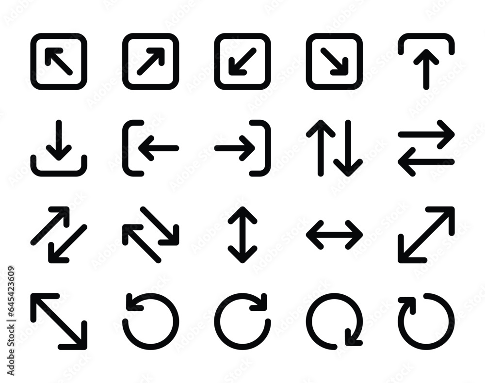 Bold line icons set for Arrow. Bold line icons set for Arrow.