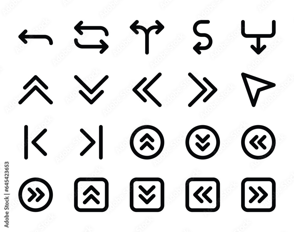 Bold line icons set for Arrow. Bold line icons set for Arrow.