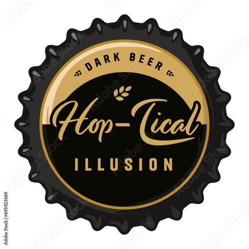 Beer cap vector art or metal cork for bar, pub or brewery shop . Vintage old retro design for brew emblem or craft beer logo