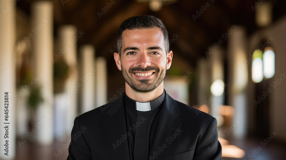 Fototapeta premium Portrait of a male priest in a church