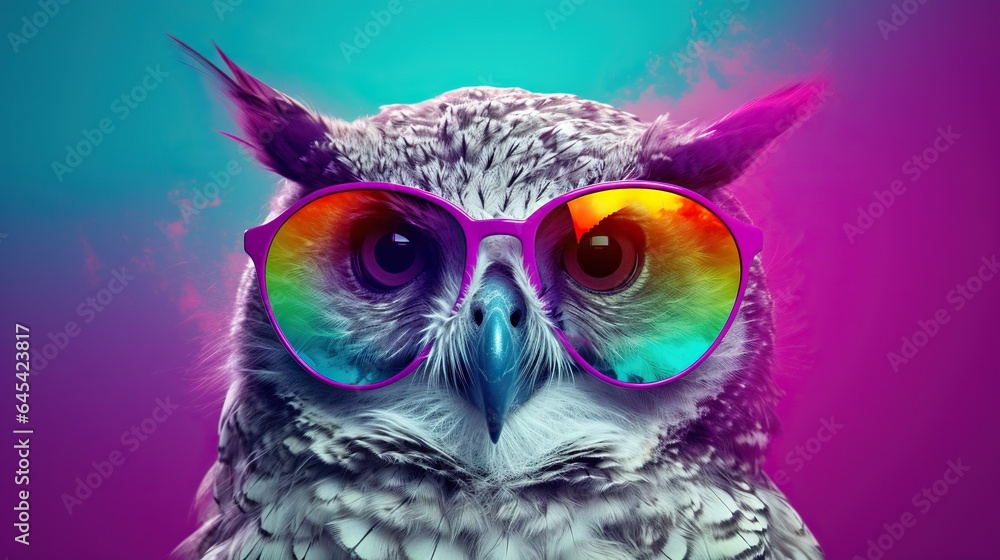 an owl wearing a pair of sunglasses with a pink background. generative ai an owl wearing a pair of sunglasses with a pink background. generative ai