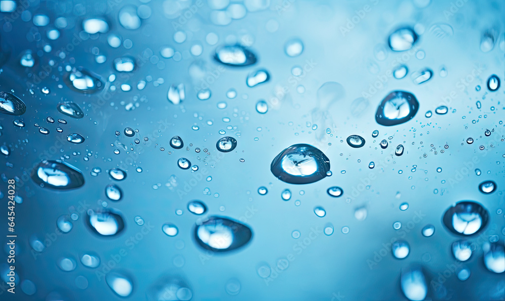 Close-up of clear blue liquid with shimmering droplets.