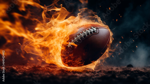 American football ball on fire. Generative Ai