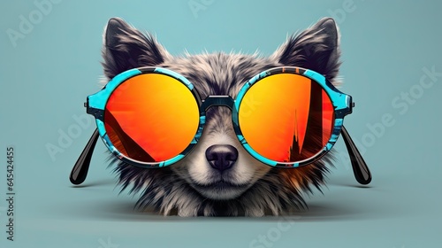  a dog with sunglasses on its head and a blue background. generative ai