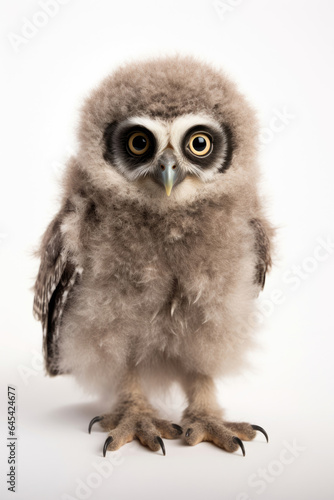 Boreal owl chick on a white background