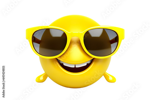 Cool smiley 3D icon with sunglasses, white isolated background PNG