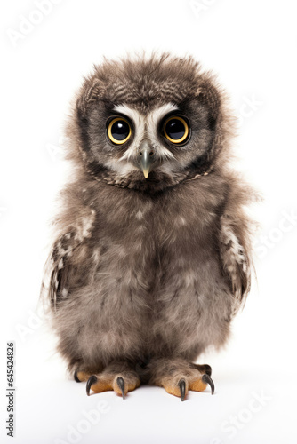 Boreal owl chick on a white background