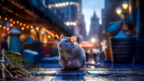 Fotografia a rat looking for food in the night city, rodents in the street