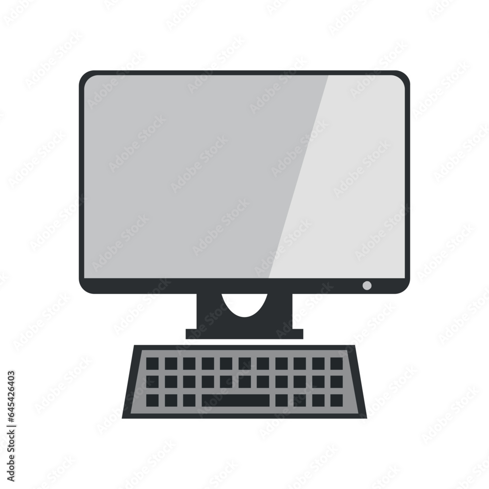 Icon of a monitor with a keyboard. Vector on a gray background. Icon of a monitor with a keyboard. Vector on a gray background.