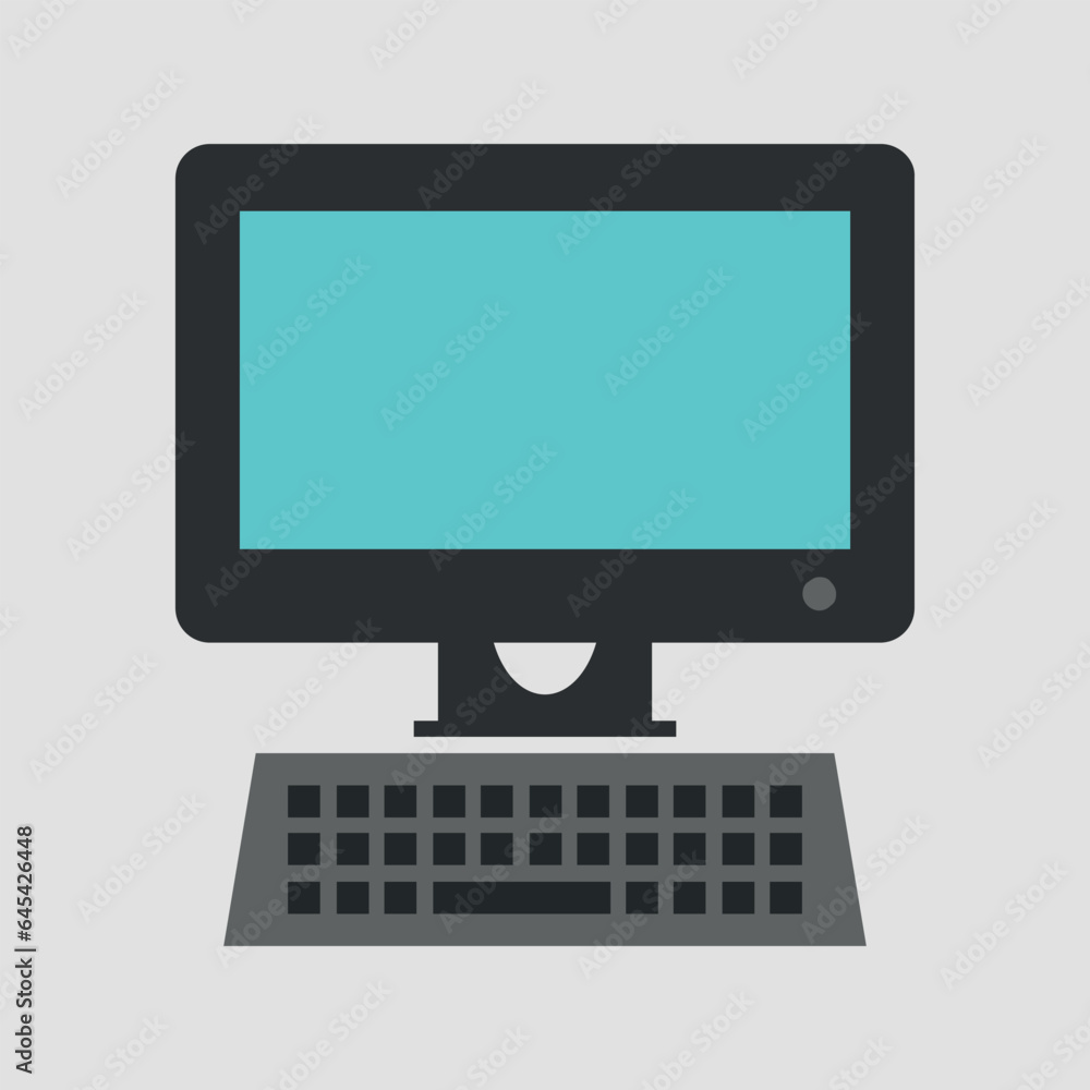 Icon of a monitor with a keyboard. Vector on a gray background. Icon of a monitor with a keyboard. Vector on a gray background.