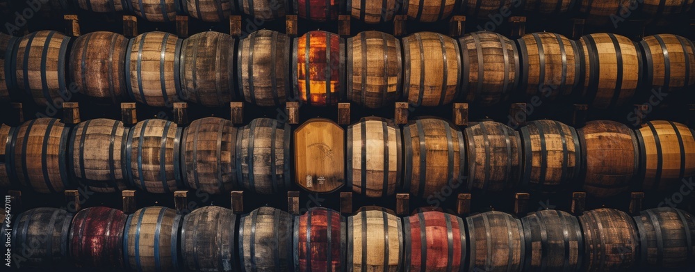 Stacked barrels in a warehouse