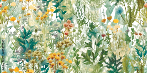 Elegant Seamless Pattern with Cute beautiful botanical plants Flowers. Pretty Texture in Country Style for Cloth, Textile, Wallpaper, background for fashion prints. Spring bouquet