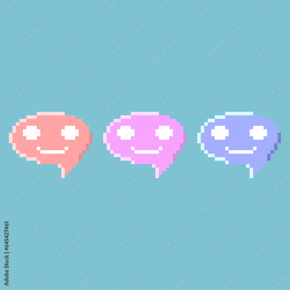 Pixel art sets of emoji with dialog box shape with variation color items asset. dialog box on pixelated style.8bits perfect for game asset or design asset element for your game design asset.