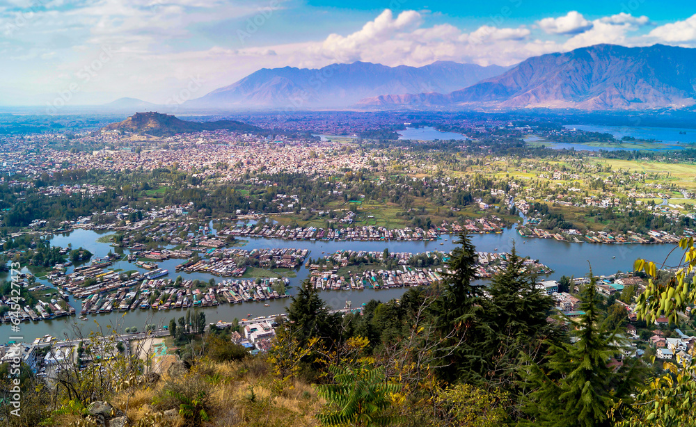 Srinagar City surrounded by Dal Lake in Jammu And Kasmir India