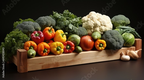 Fresh Vegetables in wooden box on wooden table on a white background © MBRAMO