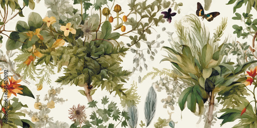 Elegant Seamless Pattern with Cute beautiful botanical plants Flowers. Pretty Texture in Country Style for Cloth, Textile, Wallpaper, background for fashion prints. Spring bouquet