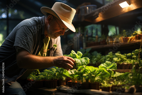 Eco-Friendly Agriculture. Farmer tending to organic crops, highlighting sustainable practices for food production and a stable climate. Generative Ai.