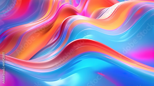 Abstract fluid 3d render holographic iridescent neon twisted wave in motion. Generative ai