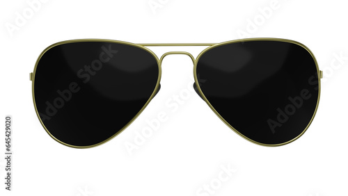 Fotografie, Tablou Black aviator sunglasses in golden frame isolated on white and transparent background