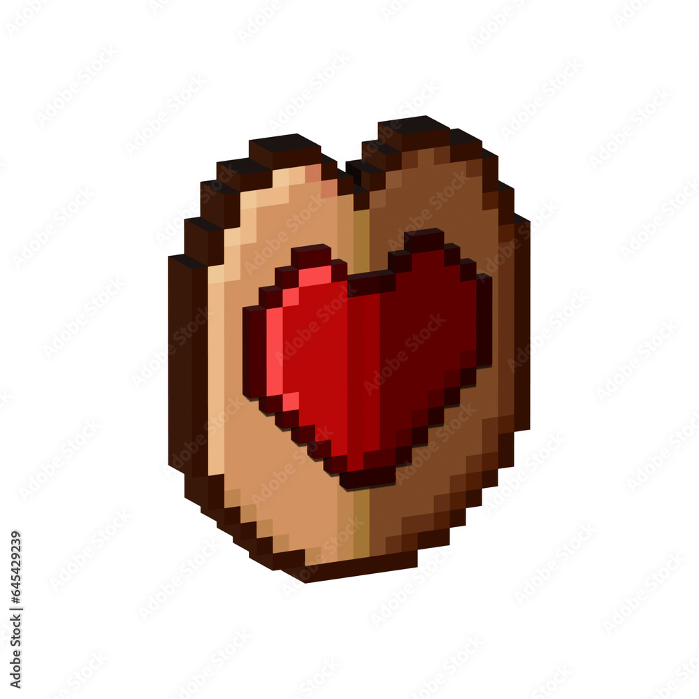 Obraz premium Isometric Pixel art 3d of shield of heart for items asset. wooden shield with red heart sign on pixelated style.8bits perfect for game asset or design asset element for your game design asset.